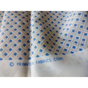 PRIMATEX FABRICS ~ Basket Weave Geometrical ~ Gold Blue on White BKGRND 2.7 YDS